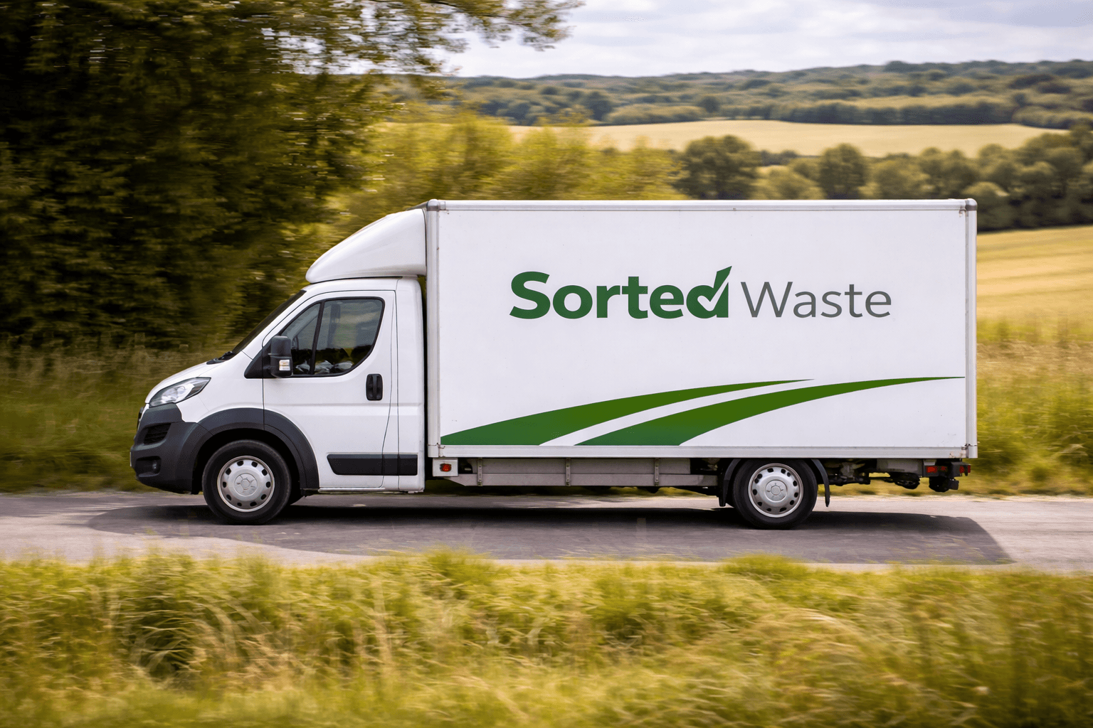 Sorted Waste van driving through Somerset countryside